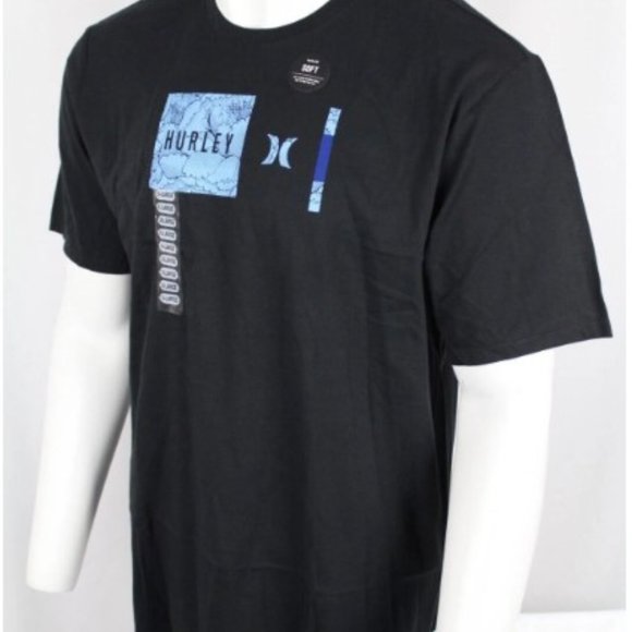 NWT! Hurley Men's 6040 Box Wave T Shirt Short Sleeve Soft Black Large - Picture 1 of 7